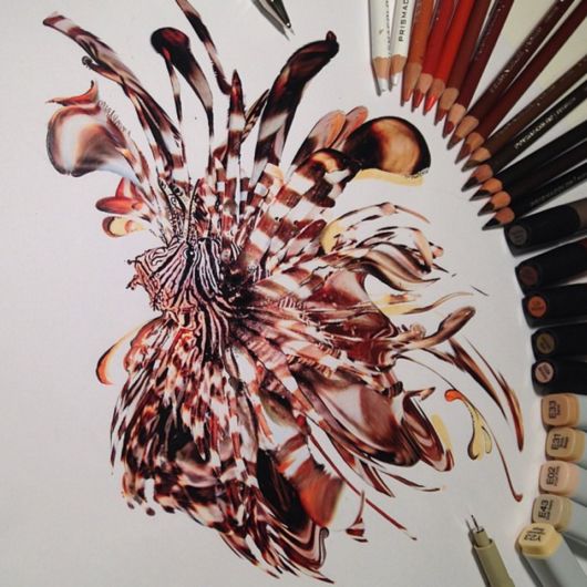 Realistic Animal Drawings With The Tools Used To Create Them