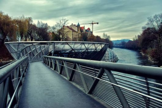 Beautiful Murinsel River Bridge In Austria